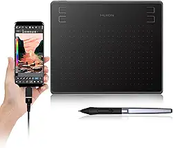 Huion Tablets gráficos digitais HS64 OSU! Tablet de desenho com caneta stylus sem bateria 8192 e 4 teclas expressas, uso ideal para educação a distância e conferência de casamento