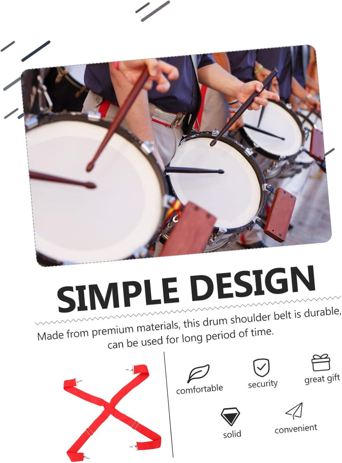Totority Adjustable Snare Drum Strap Marching Shoulder Belt with Thickened Wide Sling for Snare and Waist Drums Drum Carrier for Parades and Performances