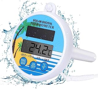 Solar Powered Digital Thermometer Floating Pool Thermometer, Easy to Read & Shatter Resistant Thermometer for All Outdoor/Indoor Swimming Pools, Spas, Hot Tubs & Ponds