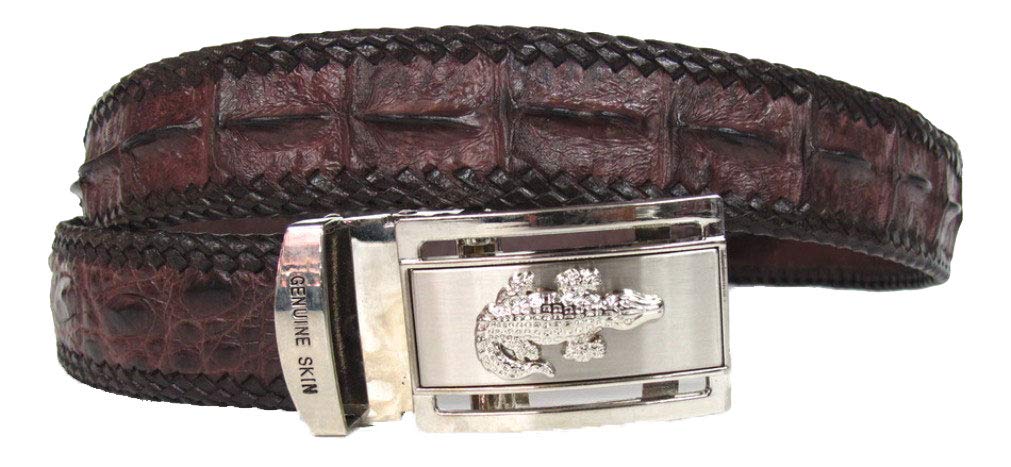 Genuine Real Backbone Crocodile Skin Leather Men's Knit Edges Dark Brown Belt 48