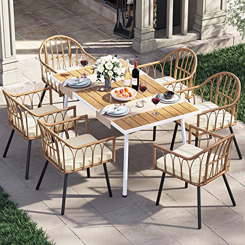 YITAHOME 7 Pieces Outdoor Patio Dining Set, Rattan Wicker Patio Dining Chair & Table Set for 6 People, Sectional Conversation Set with Umbrella Hole for Patios, Backyard, Balcony, Garden, Lawn YITAHOME 7 Pieces Outdoor Patio Dining Set, Rattan Wicker Patio Dining Chair & Table Set for 6 People, Sectional Conversation Set with Umbrella Hole for Patios, Backyard, Balcony, Garden, Lawn