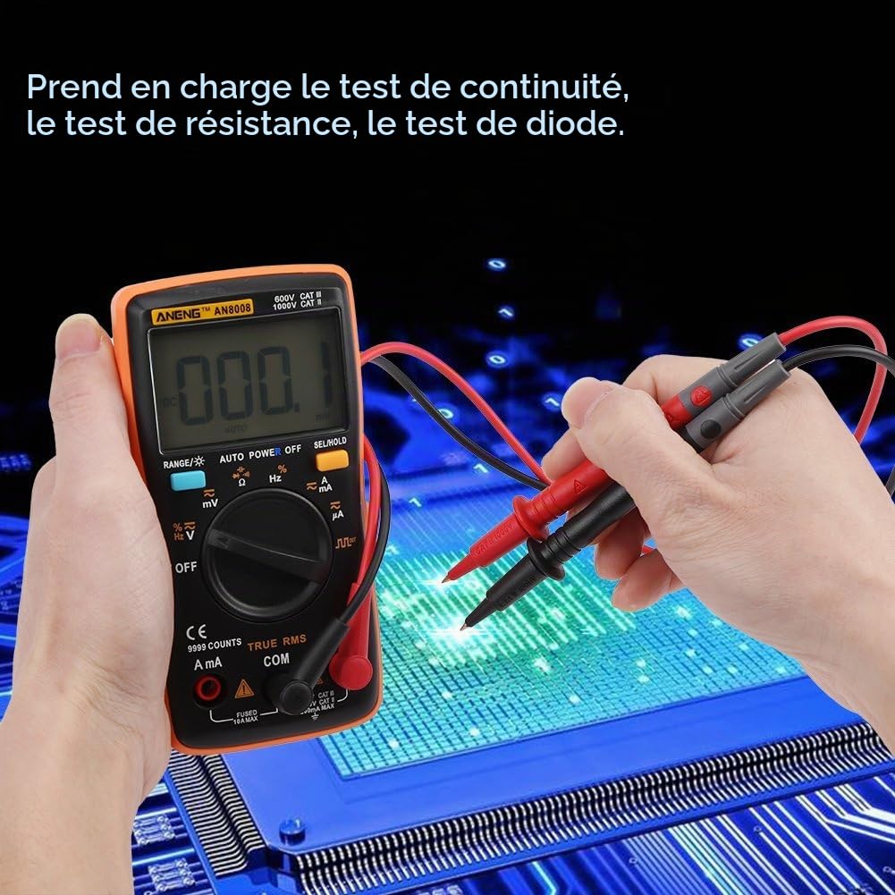 Multimètre Numérique AN8008 Auto-Ranging AC DC Voltmètre Électronique Ohm/Volt Testeur multimètre actuel Multi Testeur Diode et de Continuité avec Rétroéclairage LCD