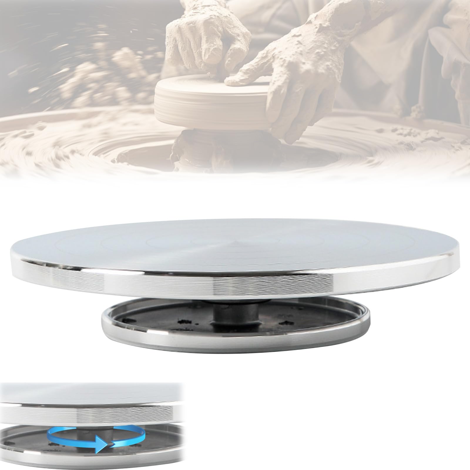 Töpferscheibe, 25cm Aluminium Drehscheibe Craft Clay Drehteller, 360° Rotating & Non-Slip, Doppelseitiges Töpferrad, DIY Tonwerkzeuge Doppelseitige Kuchenkeramik-Drehscheibe für Keramik Ton Skulptur