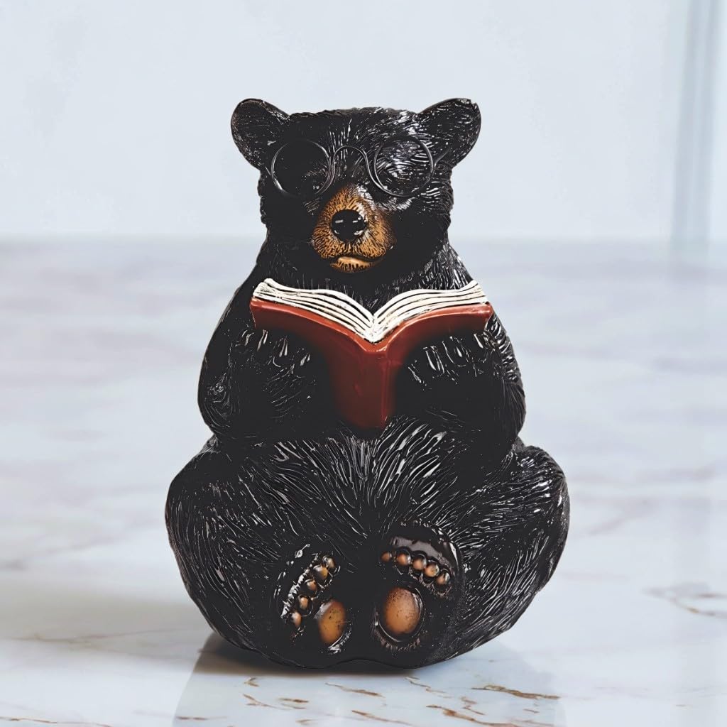 ICE ARMOR 5.75" H Bear Reading with Glasses Figurine Statue Sculpture Ornament Decoration Home/Room Decor Ideas for Housewarming, Holidays and Birthdays Great Collectible Addition