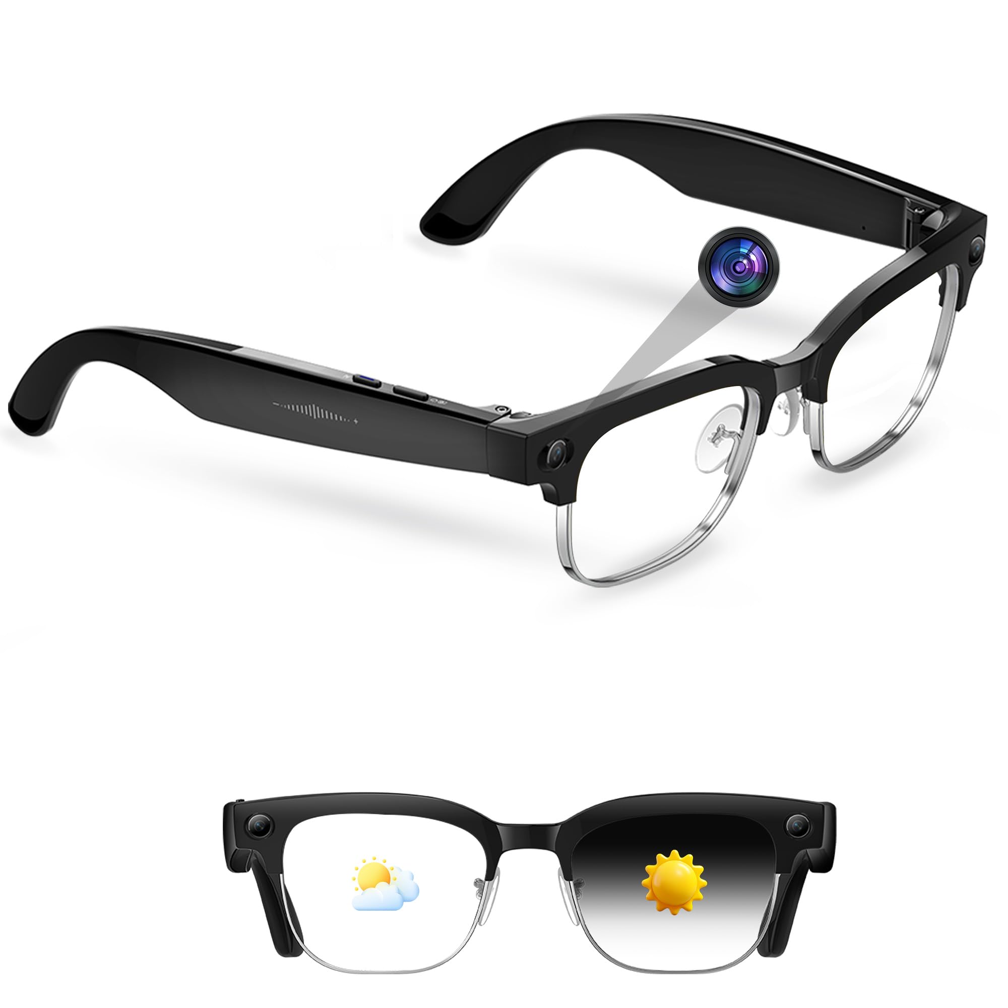AI Smart Glasses with 8MP Camera 4K Photo 1080P Video Anti-Shake Recording 12H Music Bluetooth Calling Real-Time Translation