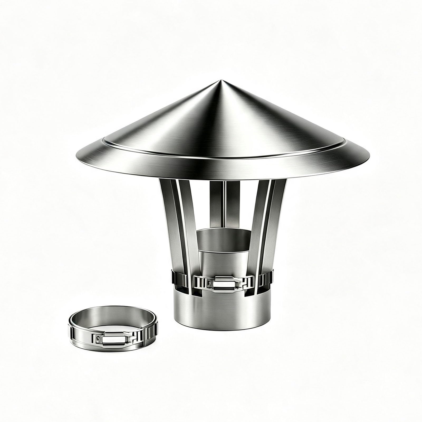 Cappello Comignolo Antipioggia In Acciaio Inox Per 50-300mm Tonda Camino | Conic Canna Fumaria Antivento Intemperie Tappo, Regolabili Comignolo Copertura di Sfiato Per Tetto de Stufa(135mm)