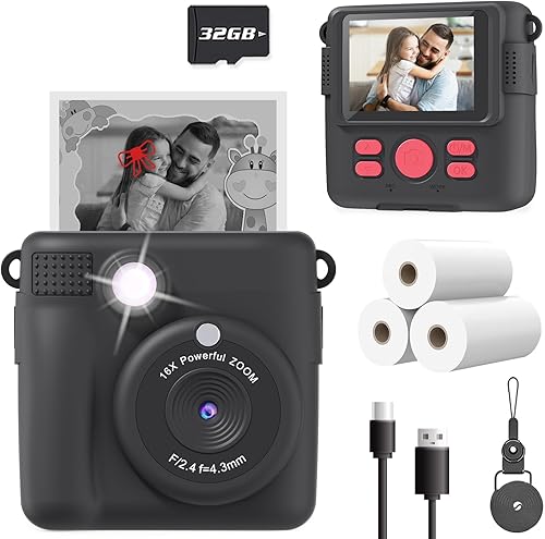 Cámara de impresión instantánea para niños, regalos de cumpleaños de Navidad para niños de 3 a 12 años, cámara digital selfie con videos de 1080P,