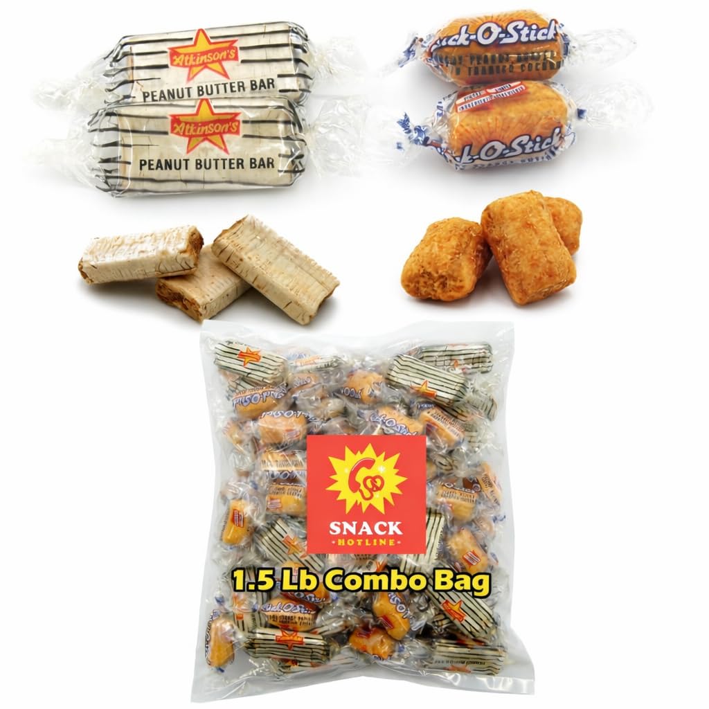 1.5 Lb Bag of Atkinson's Chick-O-Stix Nuggets and Peanut Butter Bars - 50/50 of Each Crunchy Candy - Bulk Individually Wrapped-Fresh-Crispy-Delicious