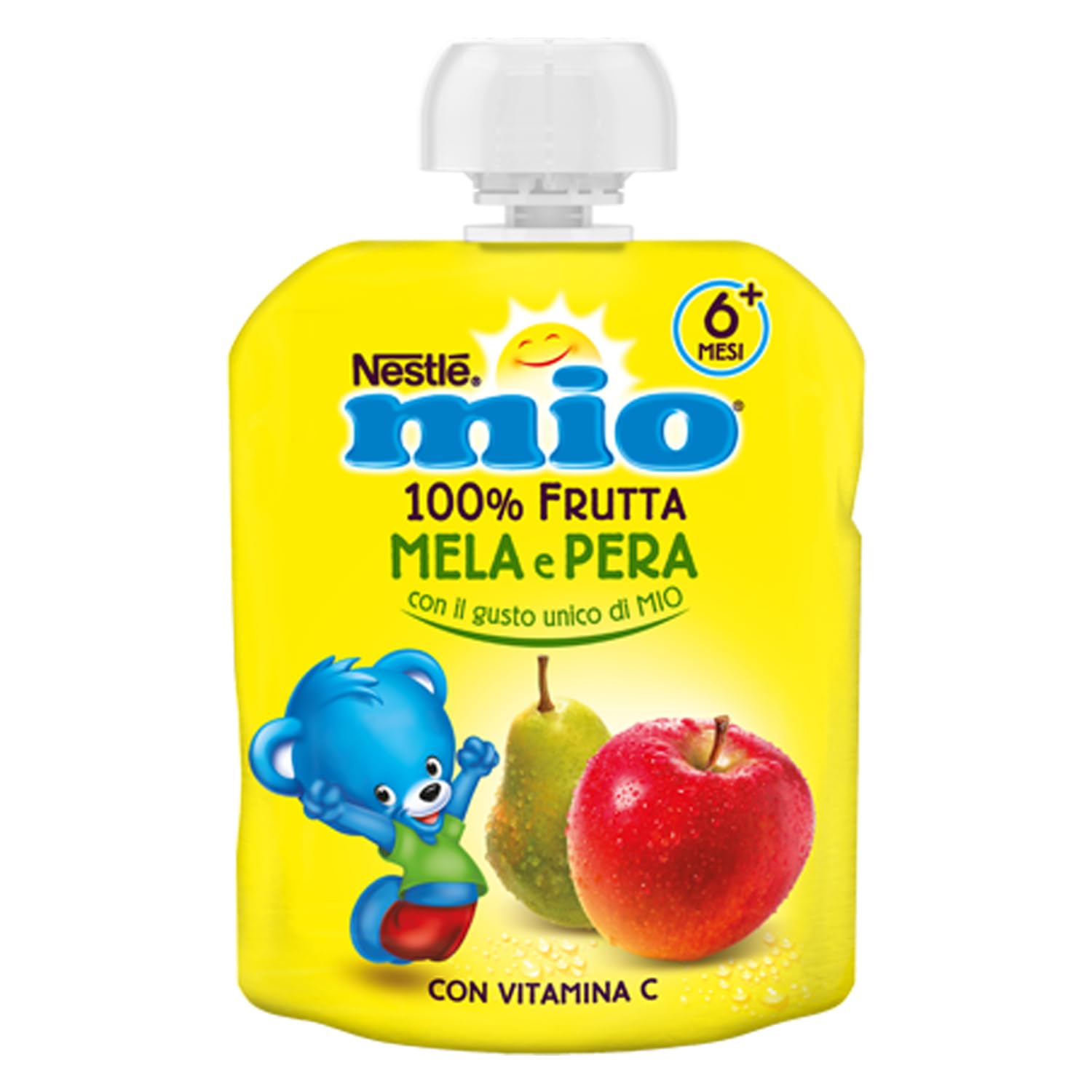 NESTLÉ MIO Merenda 100% Frutta Pera e Mela da spremere, 16 Pouch da 90ml (1,44L)