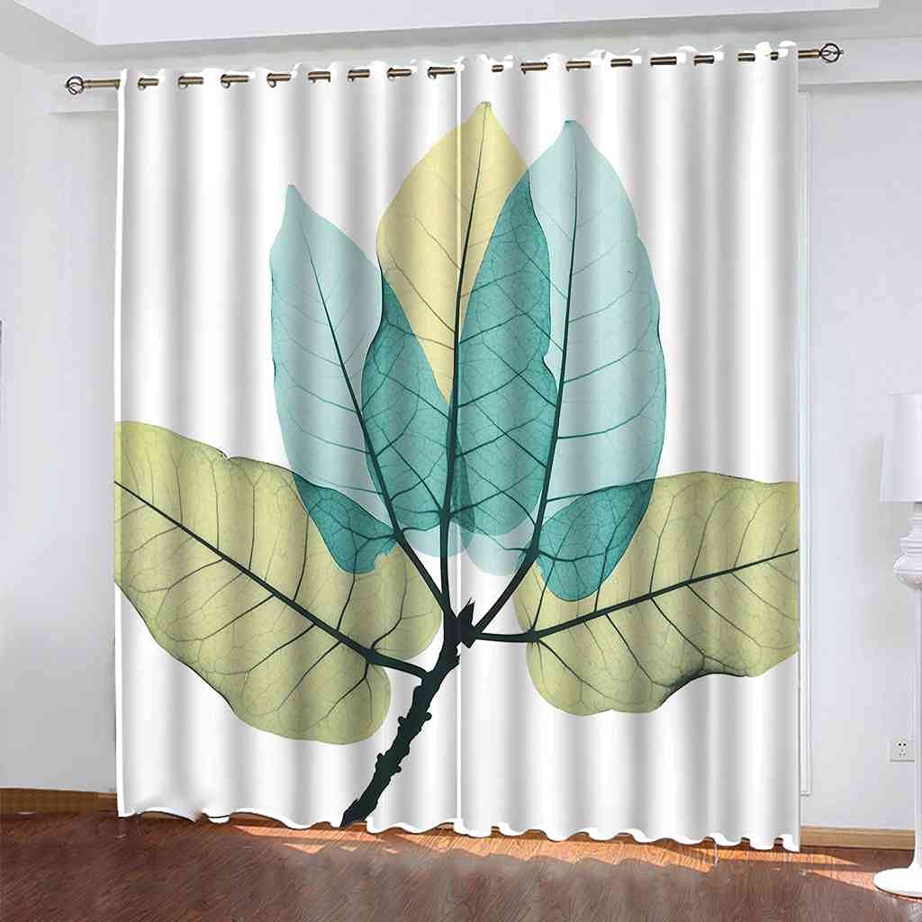 Rideau occultant à oeillets feuilles bleues isolation phonique 200x160