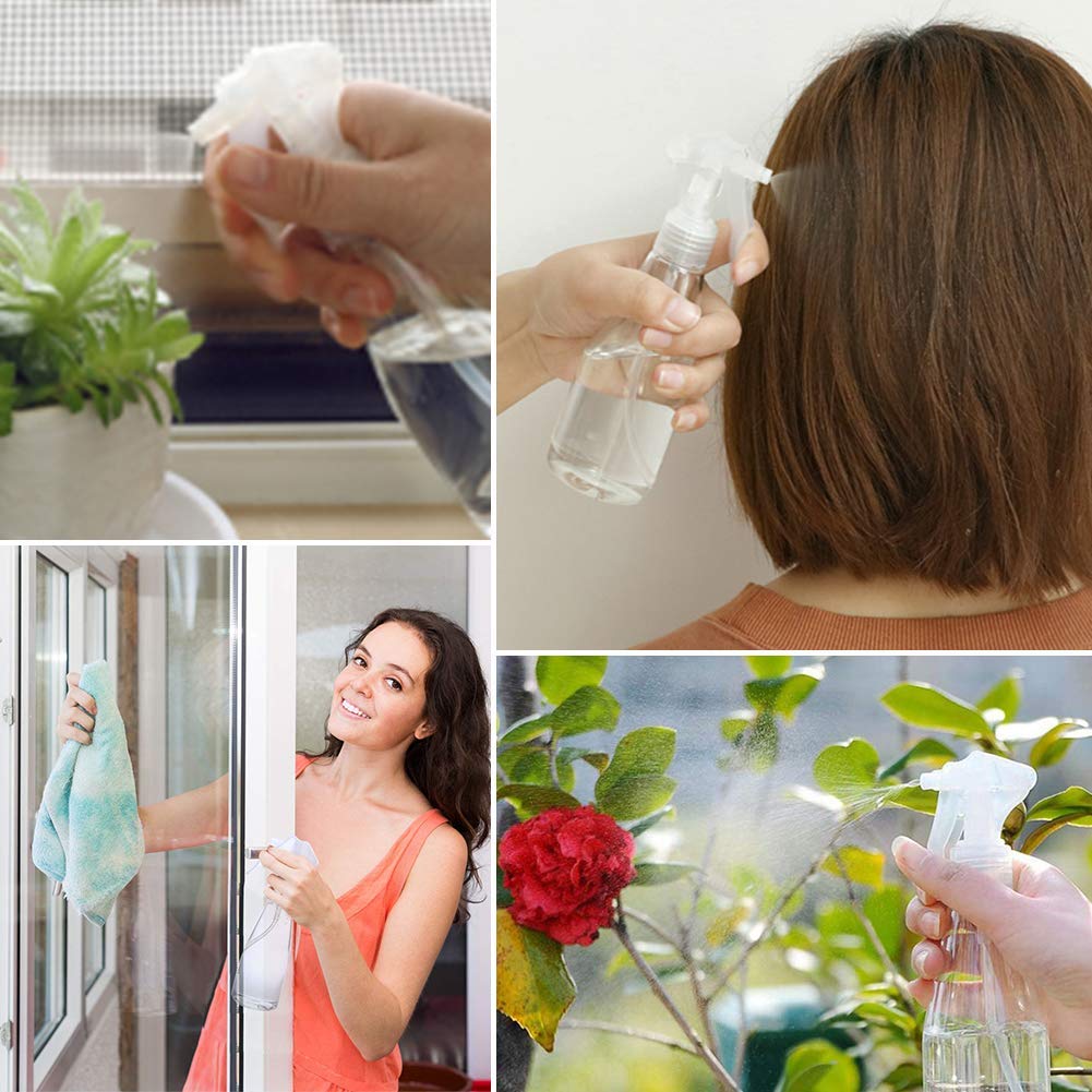 JINLE 4 Pack Plastic Spray Bottle 200ml Plant Mister Empty Bottles Fine Mist Trigger Sprayer, for Kitchen, Bath, Cleaning