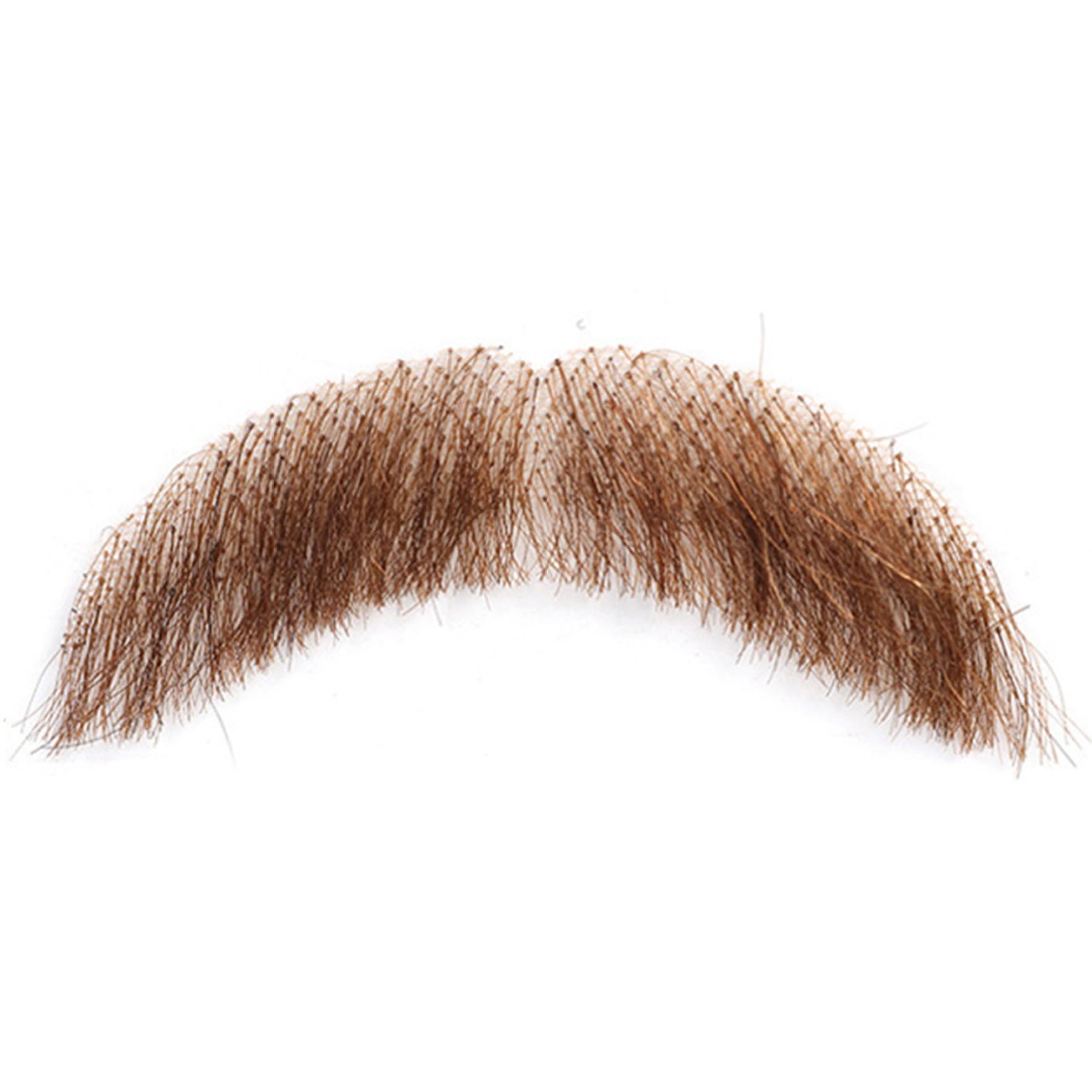 Fake Beard 4x1'' Lightweight Human Hair with Invisible Mesh, Realistic Mustache Handlebar Thick Manly Skin-Friendly Mustache for Man Women Halloween Cosplay Costume, Brown