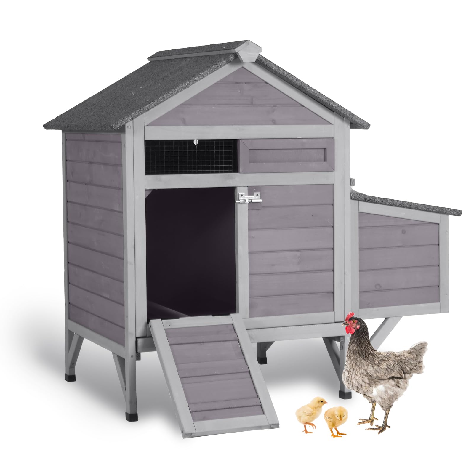 GUTINNEEN Outdoor Chicken Coop with Nesting Box, Weatherproof Hen House with Leakproof Pull-Out Tray, Oenable Roof, Poultry Coops for Chickens, Duck &