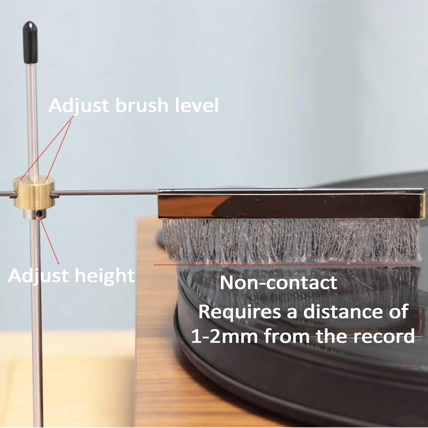 Braccio Professionale per La Pulizia dei Dischi in Vinile, Spazzola Antistatica per Giradischi Hi-Fi, Braccio per La Pulizia Senza Contatto con Filo di Messa A Terra, Altezza Regolabile