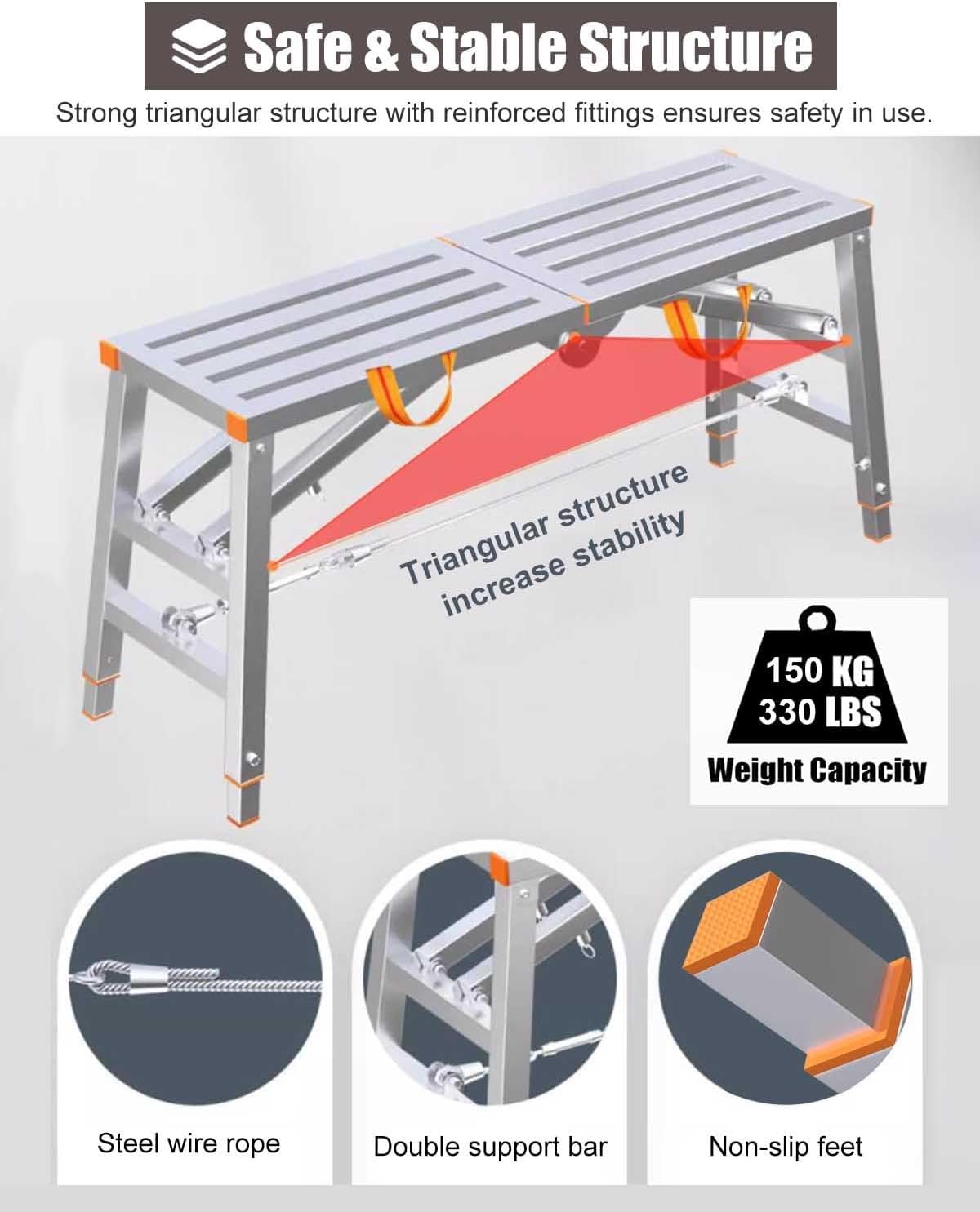 Work Platform Foldable Scaffolding Ladder Platform, Portable Workbench Kit with Non-Slip Foot Pad, Maintenance Work Scaffold Table for Painting/Cleaning/Mural(140x40cm