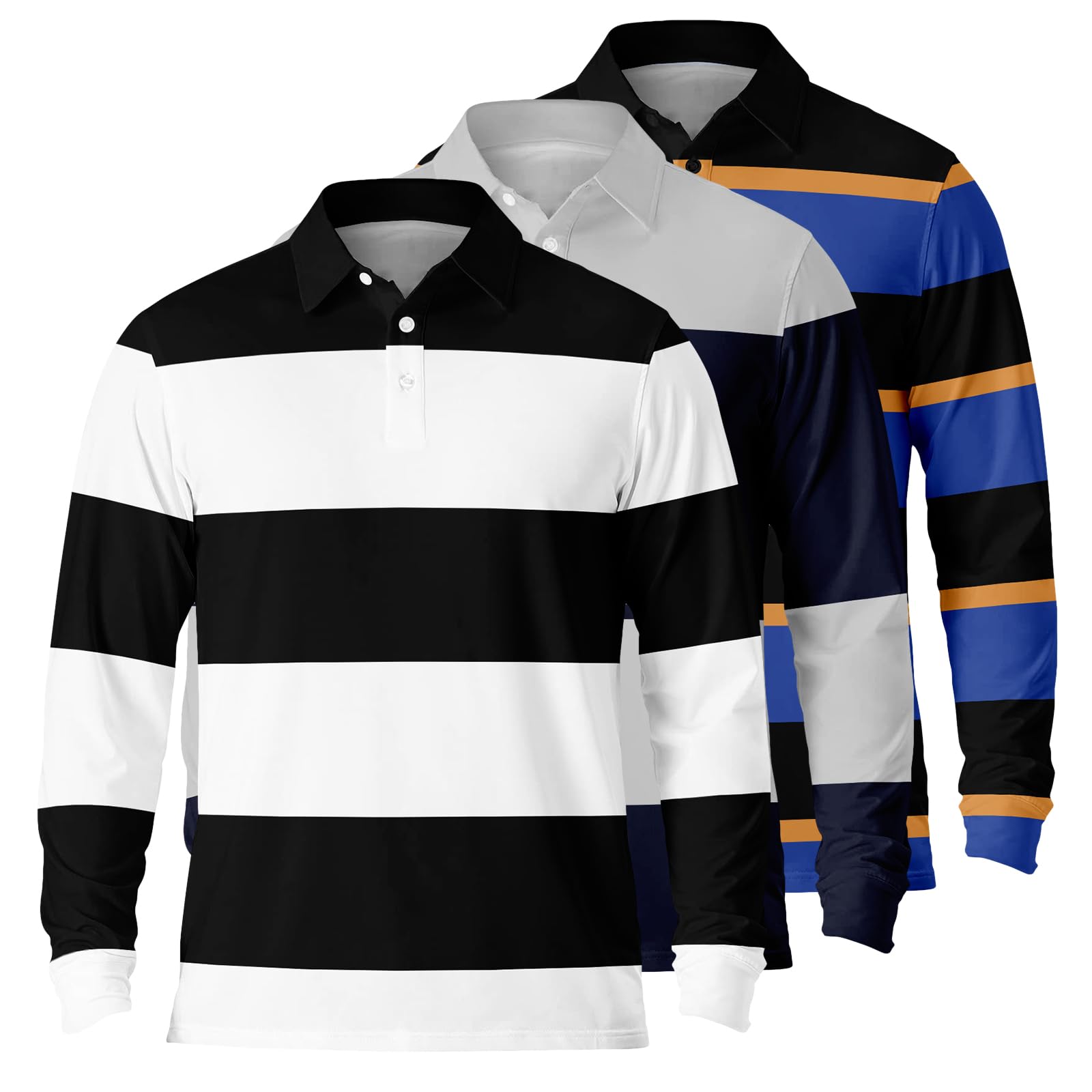 Lot de 3/5/10 polos à rayures pour homme - Manches longues - Respirant - Séchage rapide - Pour le golf, la course à pied, le sport, la gym, l'entraînement