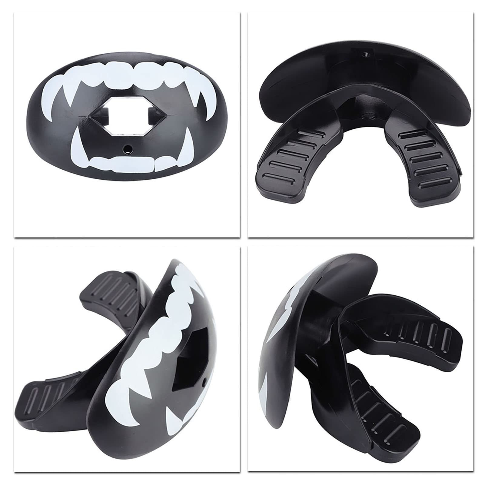 Protecteur de Dents de Protège-dents TPR de qualité Alimentaire 4colors pour les Sports de Rugby de Football de Boxe (Dents blanches sur fond noir)