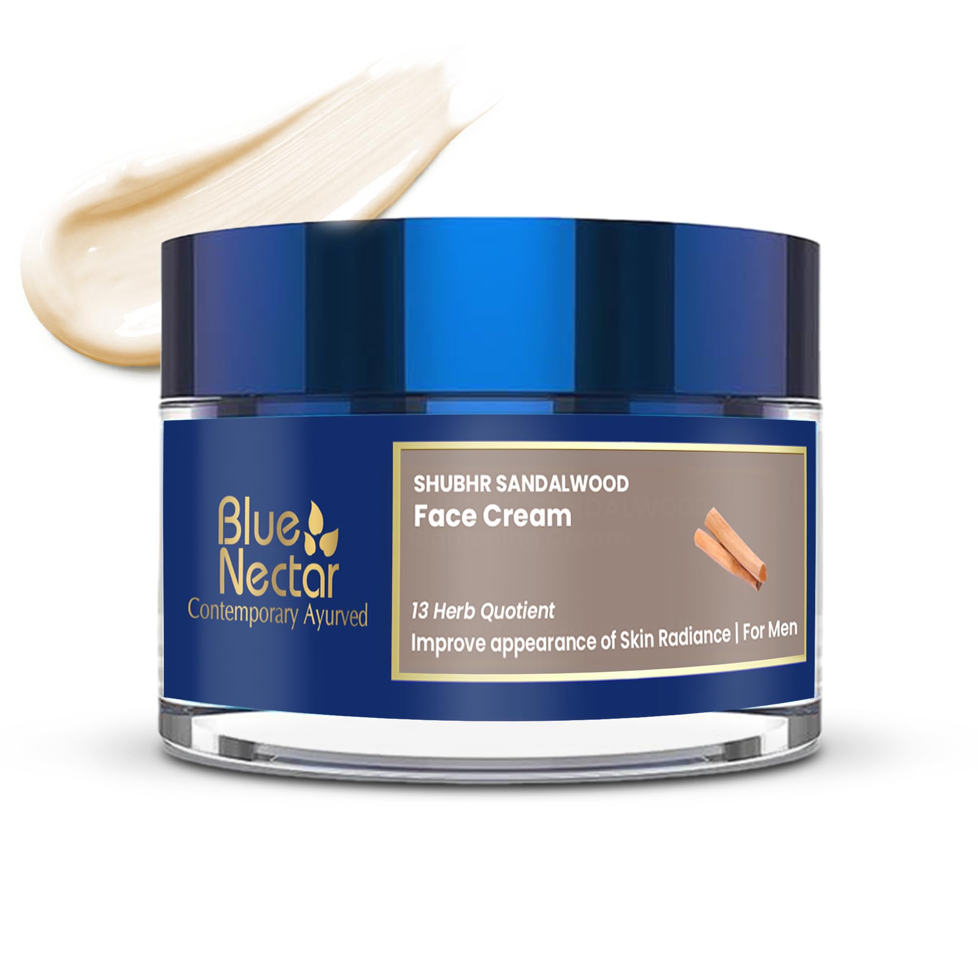 Blue Nectar Ayurvedic Sandalwood Radiance and Skin Brightening Cream | Moisturizing Day Cream for Men for Daily Use | Plant Based Face Cream for Men (13 Herbs, 50g)