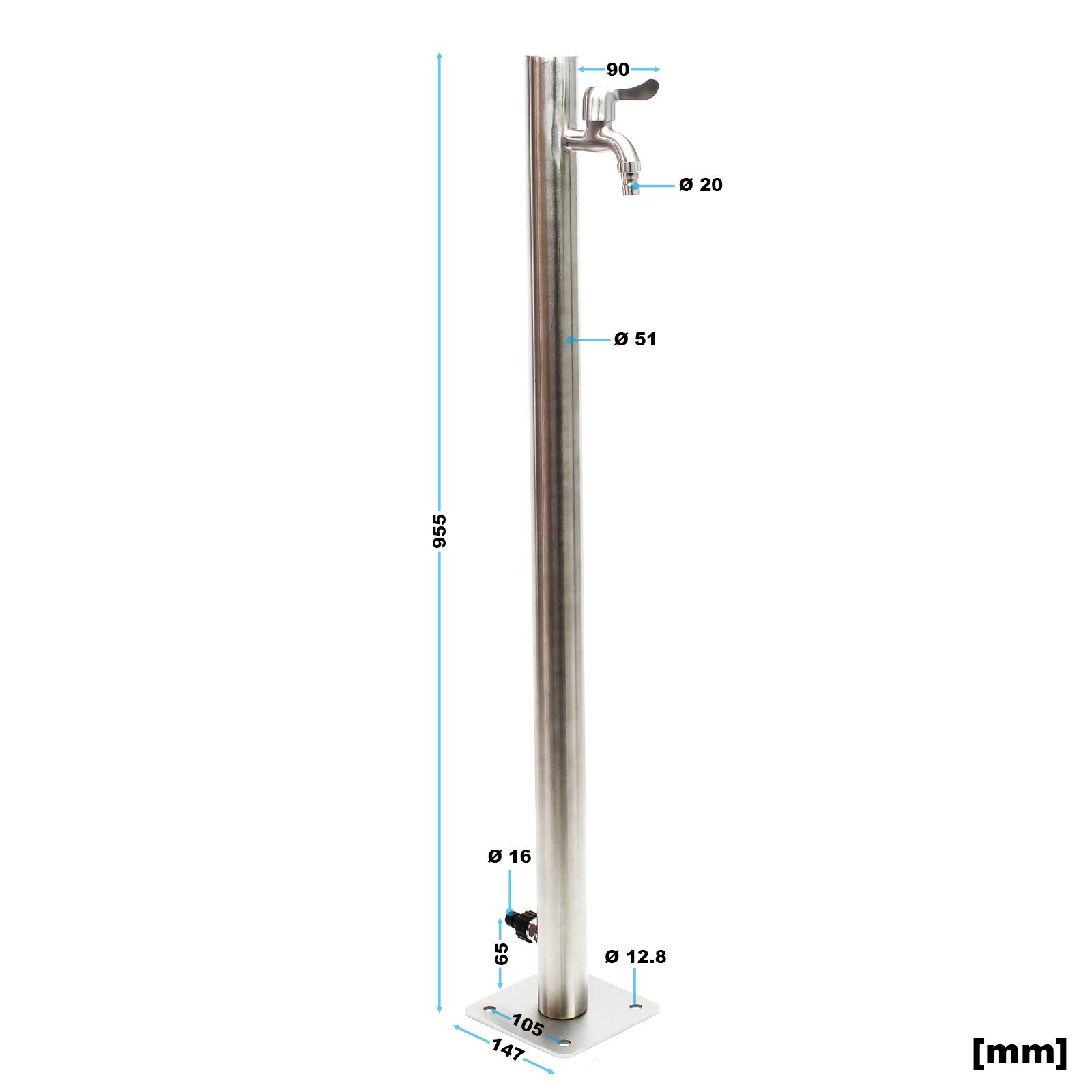 Naturewater Columna de agua 95,5cm redonda de jardín acero inoxidable grifo resistente a las heladas