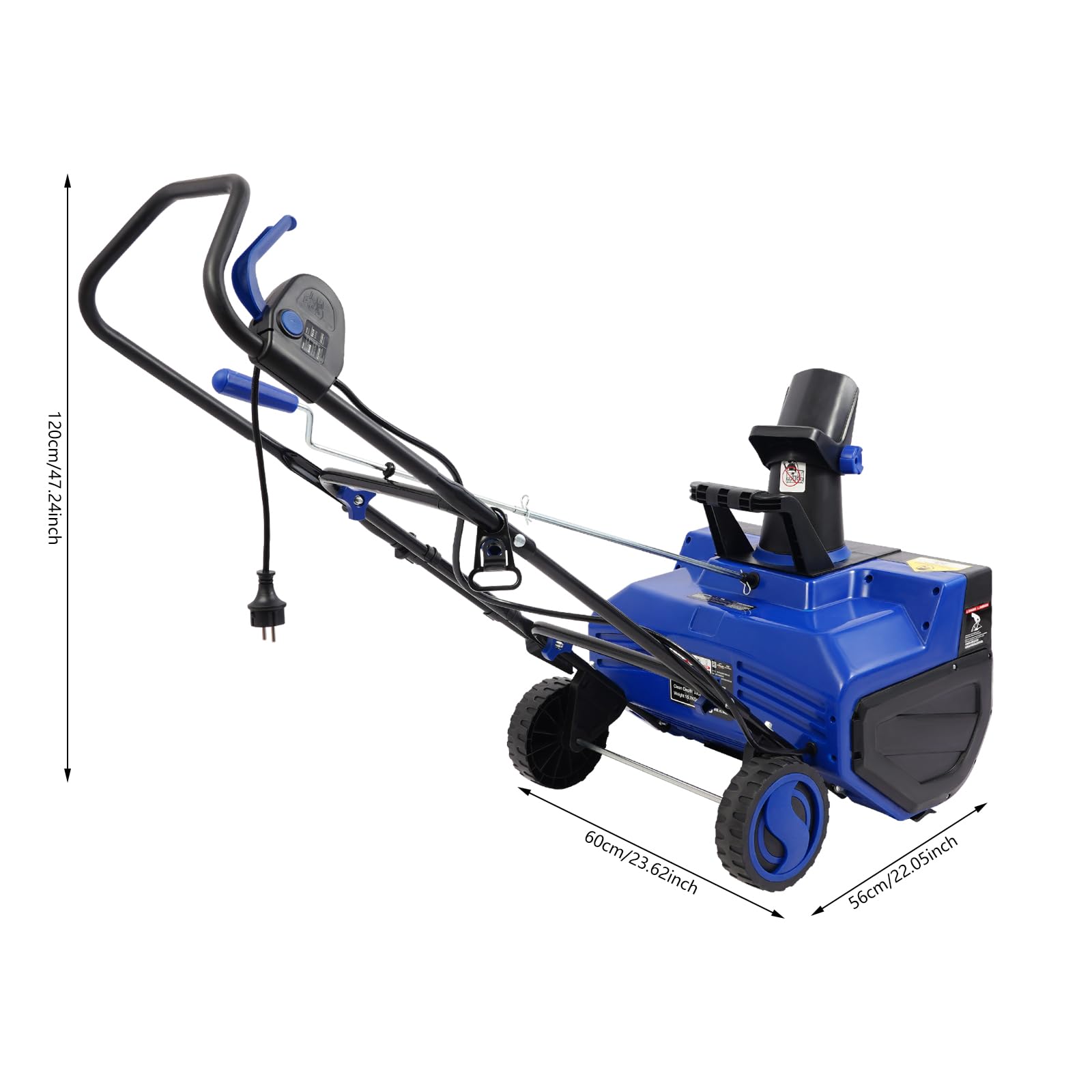 Fraise à neige électrique 2400 W 220 V, largeur 56 cm, portée 7,6 m, éjection rotative 180°
