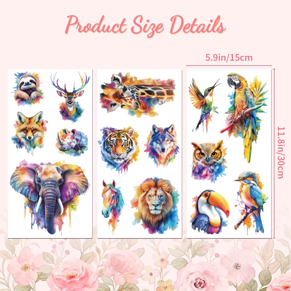 Peacoblue Rub on Transfer Decals for Furniture Crafts Decor Colorful Animals 6"x12" - Image 2