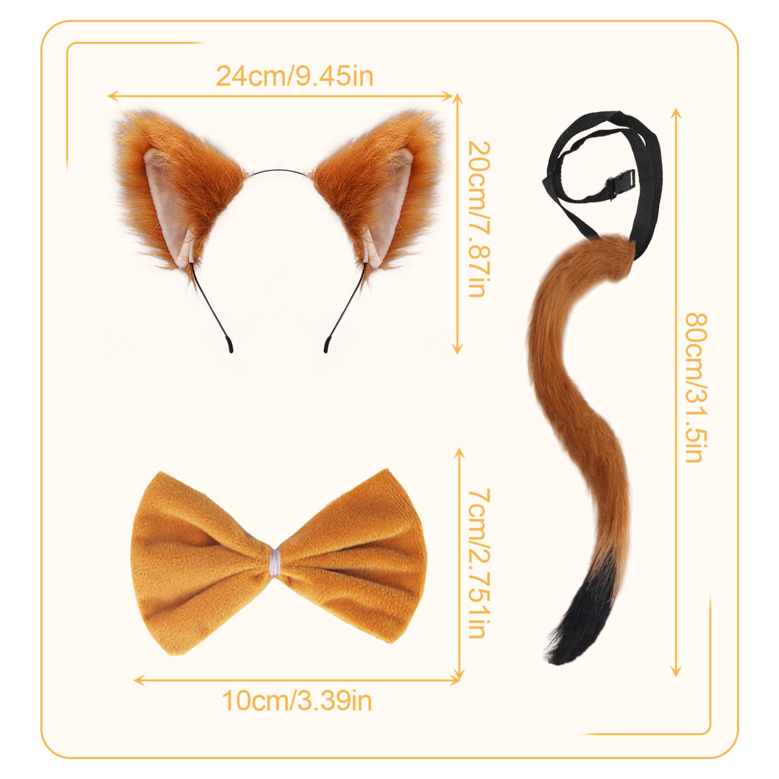 FUIPVGI 3 Pieces Fox Costume Included Faux Fox Ears Headband Fox Tail fox tie Set for Adults Kids Dress Up Fox Cosplay Halloween Costume Stage Show. (brown) - Image 2