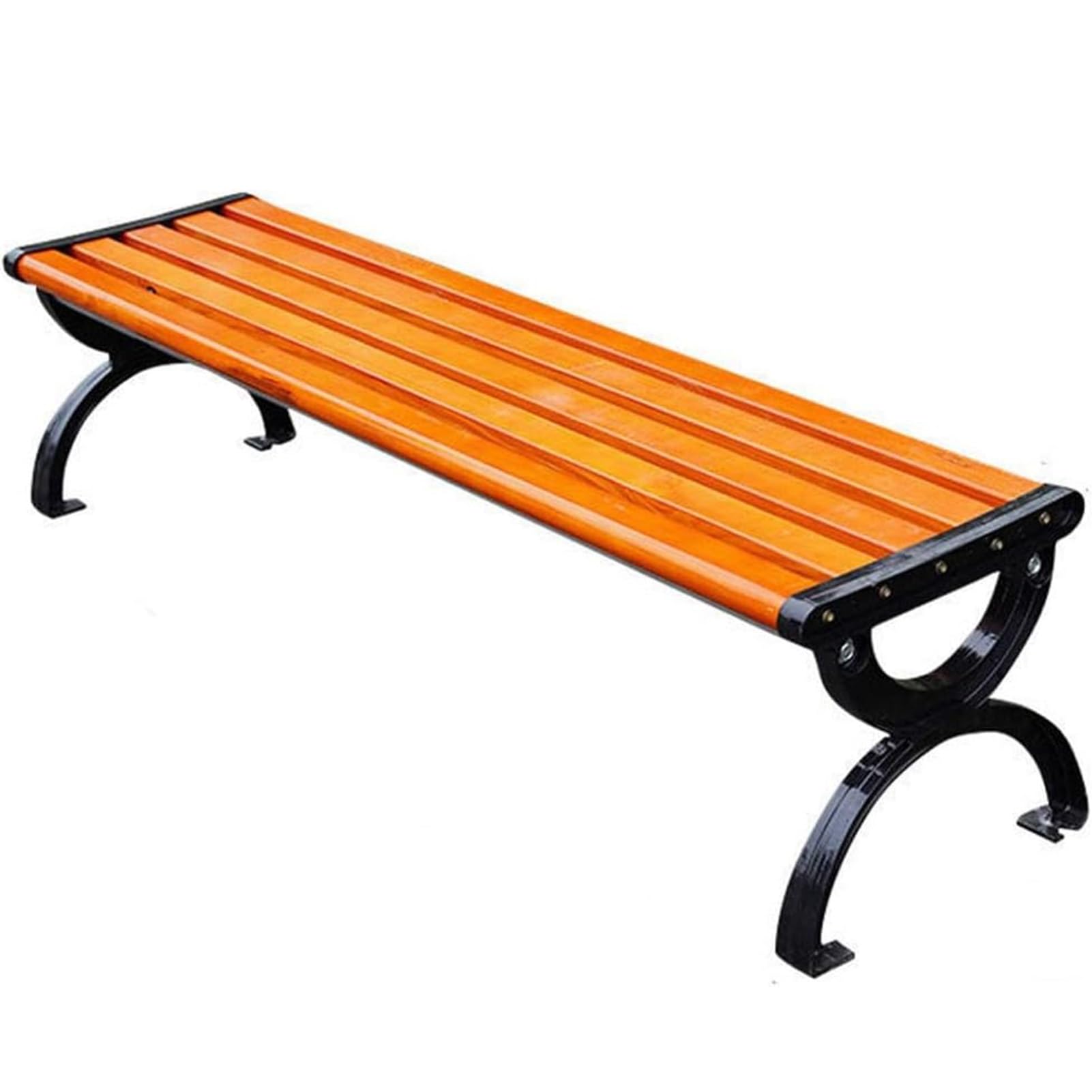 EFGETD Outdoor Benches Weatherproof Cast Aluminum Solid Wood Bench Chair Patio Garden Bench with Steel Frame for Backyard, Lawn, Porch, Path(150cm)
