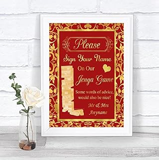 Red and Gold Jenga Game Message Personalized Wedding Sign