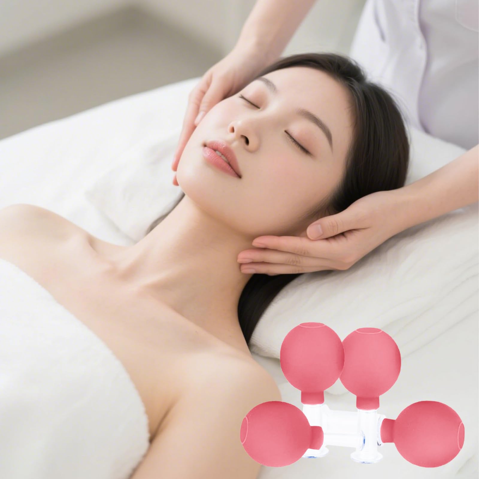 4 Pièces Ensemble de Thérapie par Ventouses pour le Visage, tasse en plastique Ventouses Sous Vide,Pour massage - Avec forte puissance d'aspiration - Avec boule d'aspiration contre les tensions la cel