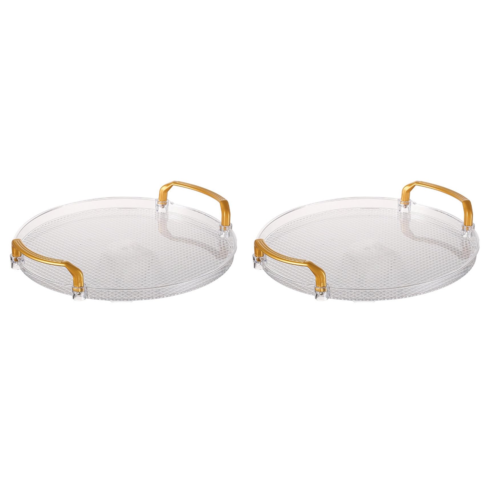 Hndhbfgrt 2X Acrylic Clear Round Serving Tray Bathroom Vanity Tray Decorative Tray with Golden Handle for Coffee Table C