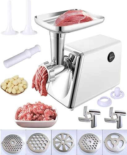 Picadora de carne eléctrica, máquina multifuncional de procesamiento de alimentos para el hogar, acero inoxidable blanco