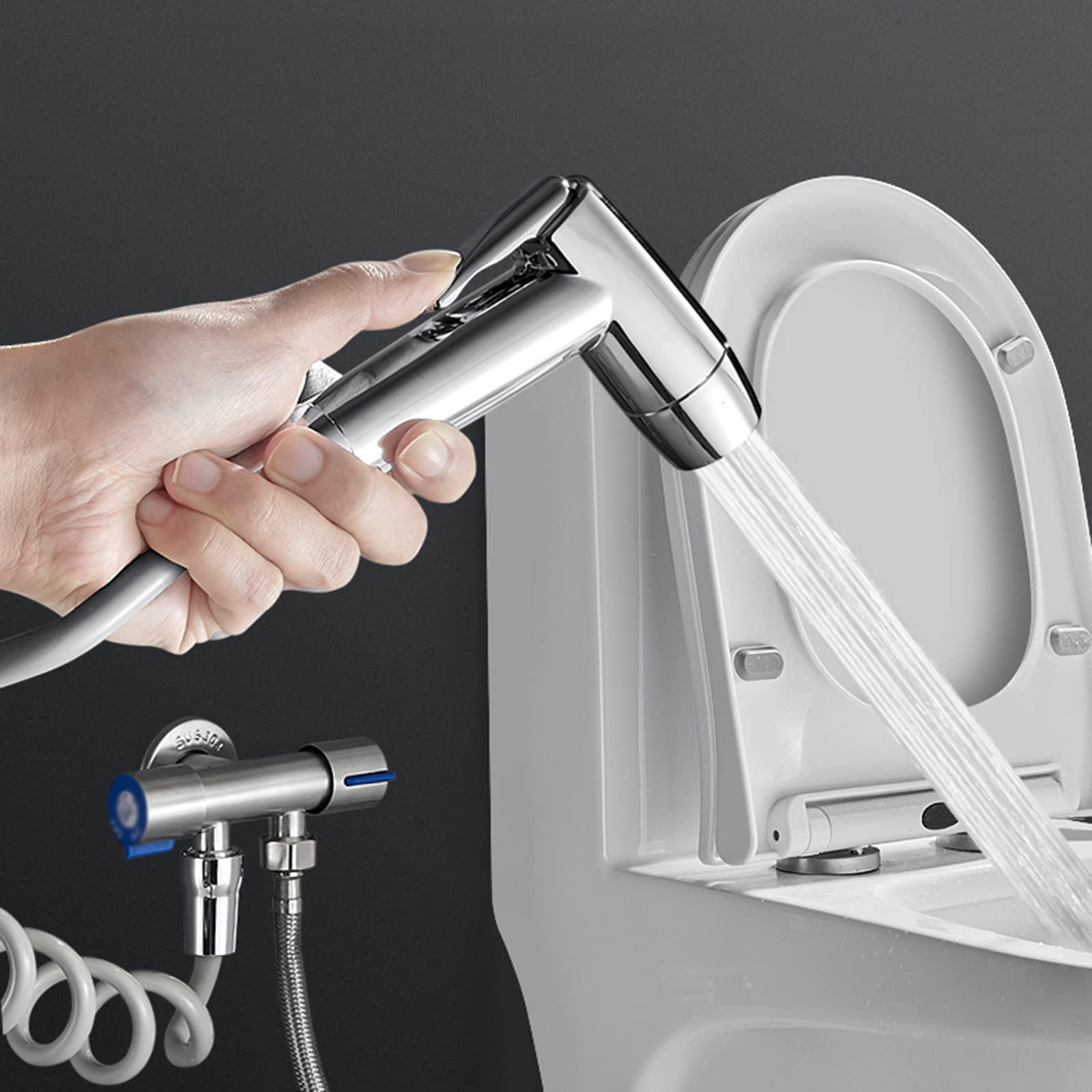 Opryskiwacz toaletowy, ręczny bidet, opryskiwacz toaletowy, uchwyt ścienny ręczny bidet ze stali nierdzewnej, dysza prysznicowa, dysza bidetu, oszczędzająca wodę, rysunek (Cromo)