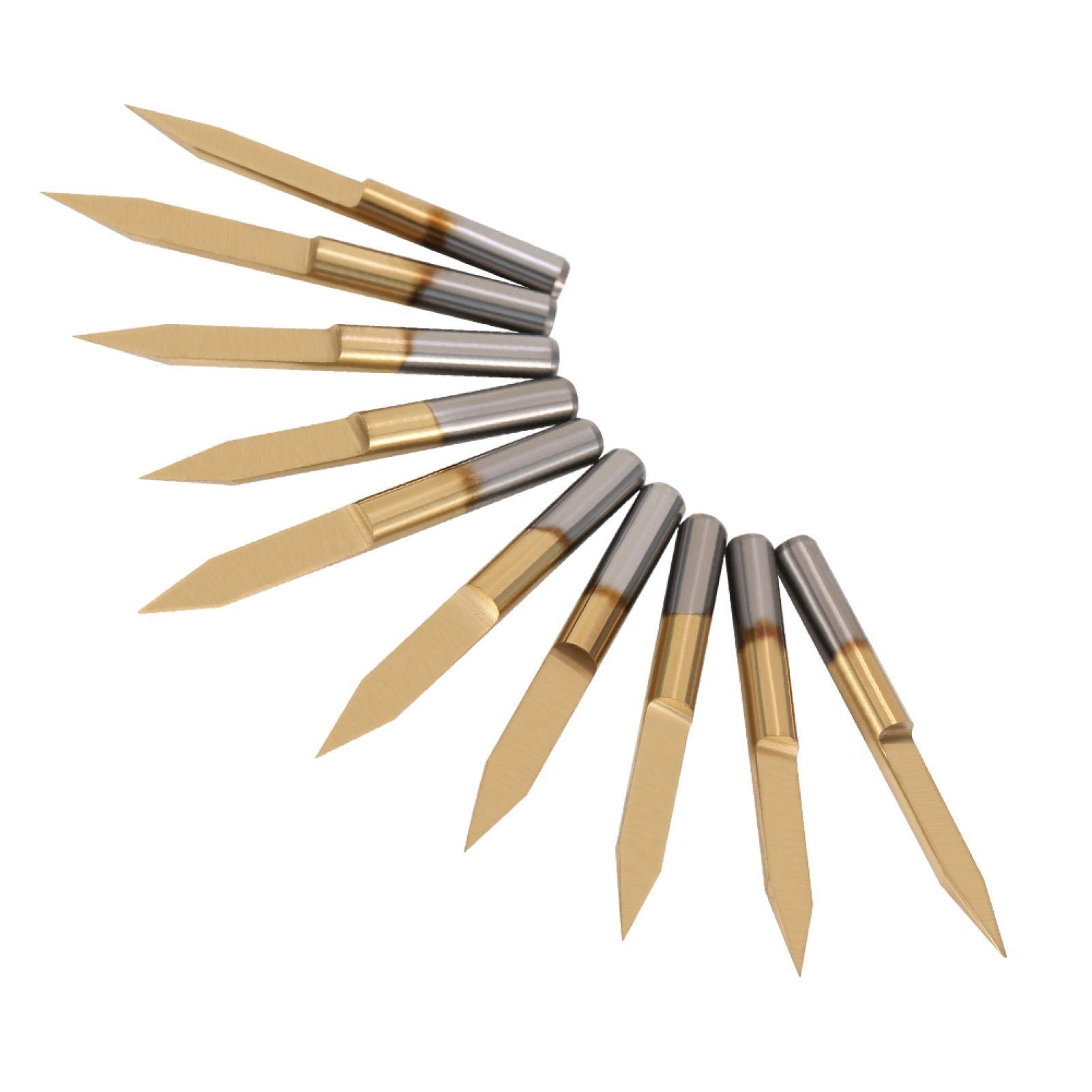 Brocas de grabado, 10 piezas de herramienta de Grabado Bit recubierta de titanio, enrutador CNC, cortador de raíz, accesorios para bricolaje, tallado, grabado y taladro (30 ° * 0,1 mm)
