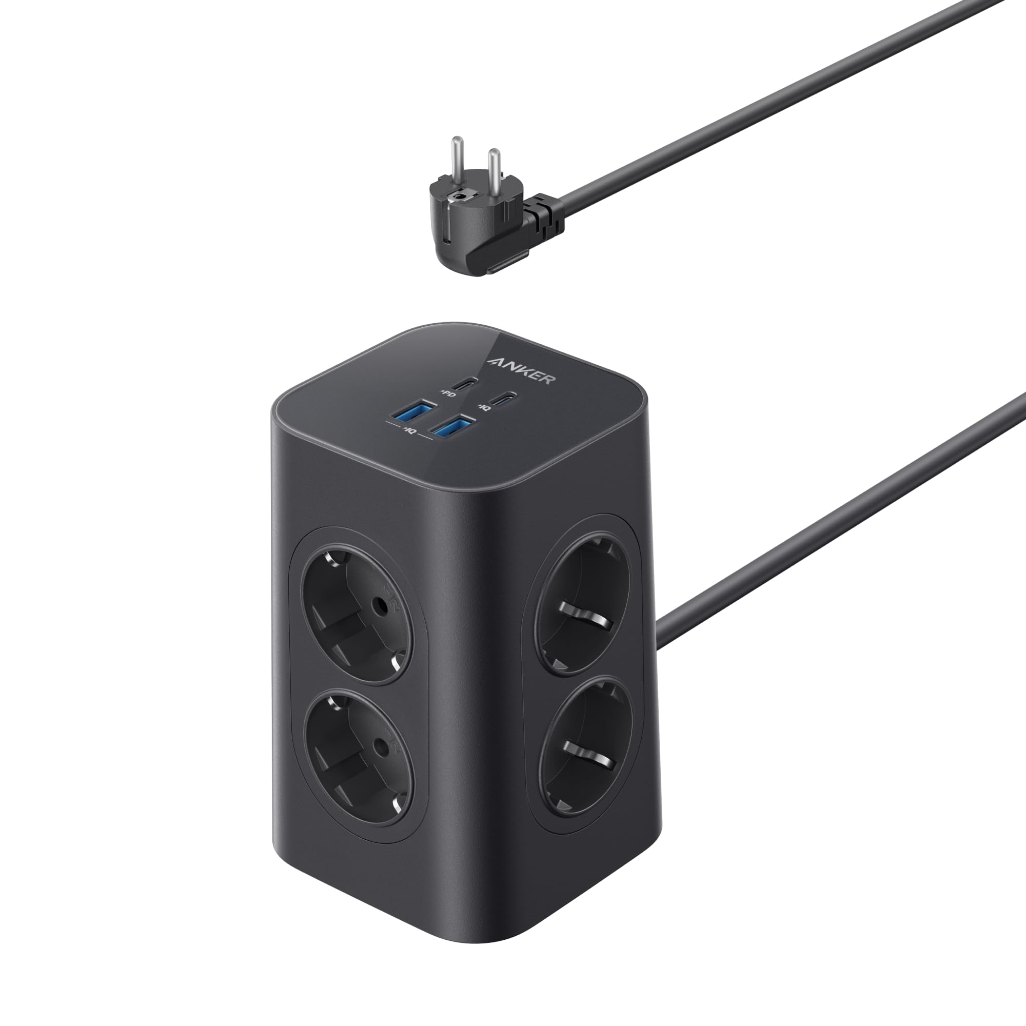 Anker Multiprise avec Interrupteur, Tour de Charge 12 en 1 | Charge USB C Rapide 20W, 8 Prises Ca, 4 Ports USB, Câble d'extension de 2 m, pour le Bureau, la Maison, le Jeu