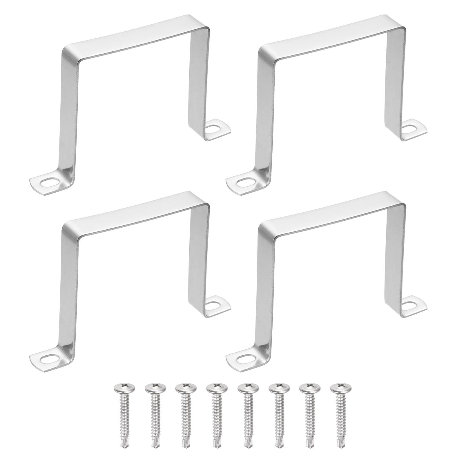 sourcing map 4Pcs U Shape Square Tube Clamp, 90x90mm U Shaped Bracket 304 Stainless Steel Square Strap Clamp with Phillips Head Self Drilling Screws for Pipes Door Closed Bar Holder Railings โ image 1
