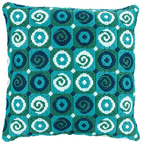 Kit broderie point lancé pour créer un coussin de salon Tourbillons 40x40cm