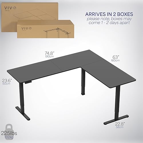 Miniatura 6 de VIVO - Escritorio de pie eléctrico en forma de L de 75 x 63 pulgadas, ajuste de altura con memoria, parte superior negra y marco negro, DESK-E3CTB-75