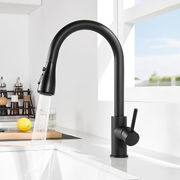 DERW Black Kitchen Tap, Kitchen Mixer Taps with Pull Out Sprayer