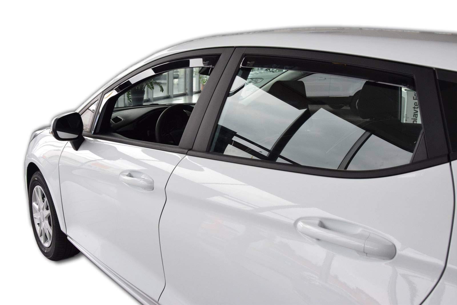 J&J AUTOMOTIVE Windabweiser passend für Ford Fiesta 7 5-Türer ab 2018 4tlg, Heko Regenabweiser Vorne Hinten Getönt Dunkel Passform