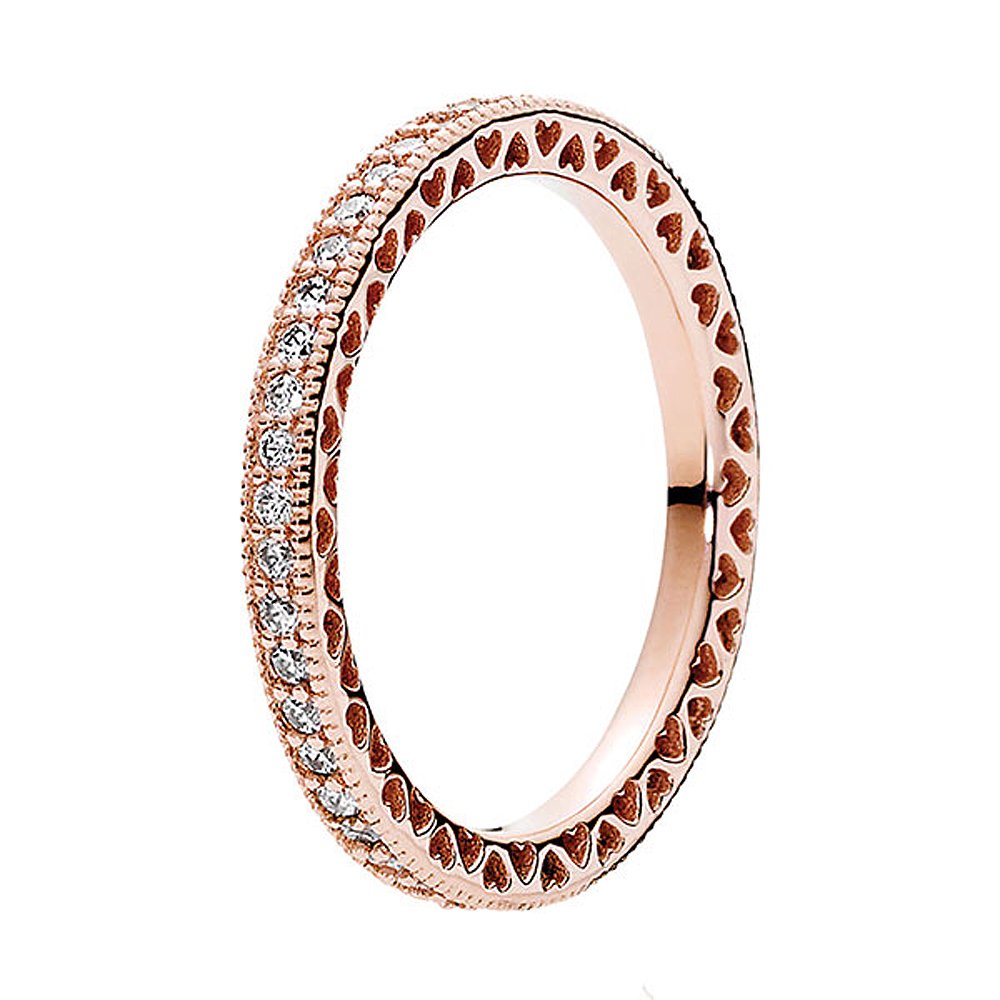 Pandora Signature Sparkle & Hearts 14k Rose gold-plated ring with clear cubic zirconia, 48