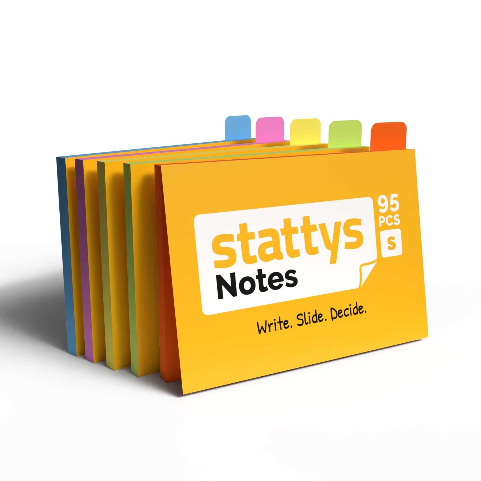 Stattys Notes, self-Adhesive electrostatic Magnetic Notes, Stick to All Smooth Surfaces, Visualize, Move and Structure Ideas and topics, Set of 5, in Size S (10 x 7 cm), 5-Colors Mix