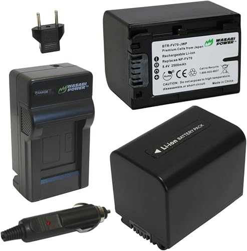 Wasabi Power Batería NP-FV70 (2500mAh) (paquete de 2) y cargador para Sony DCR-SR15, SR21 DCR-SR68 DCR-SR88 DCR-SX15 DCR-SX21 DCR-SX44 DCR-SX45
