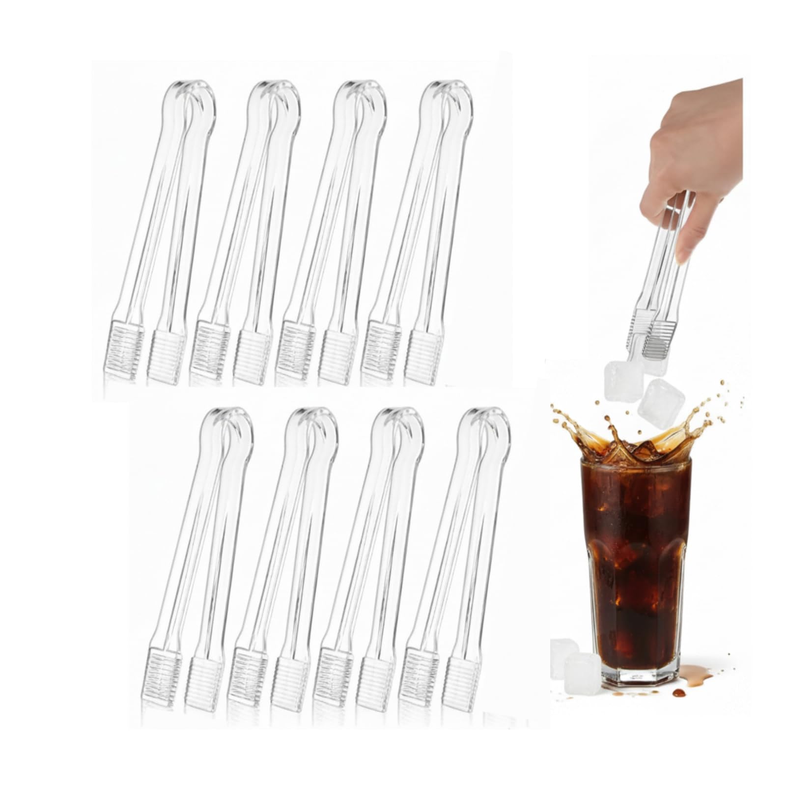 Clear Ice Tongs - 8 Pack for Serving Drinks & Food -1