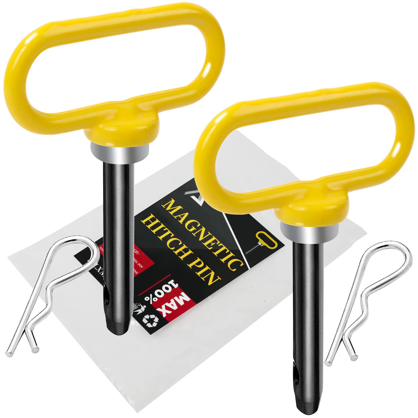 Pasador magnético de enganche de remolque para cortacésped, tractores de césped, gancho fácil de poner y apagar con una sola mano (amarillo, 2 unidades)