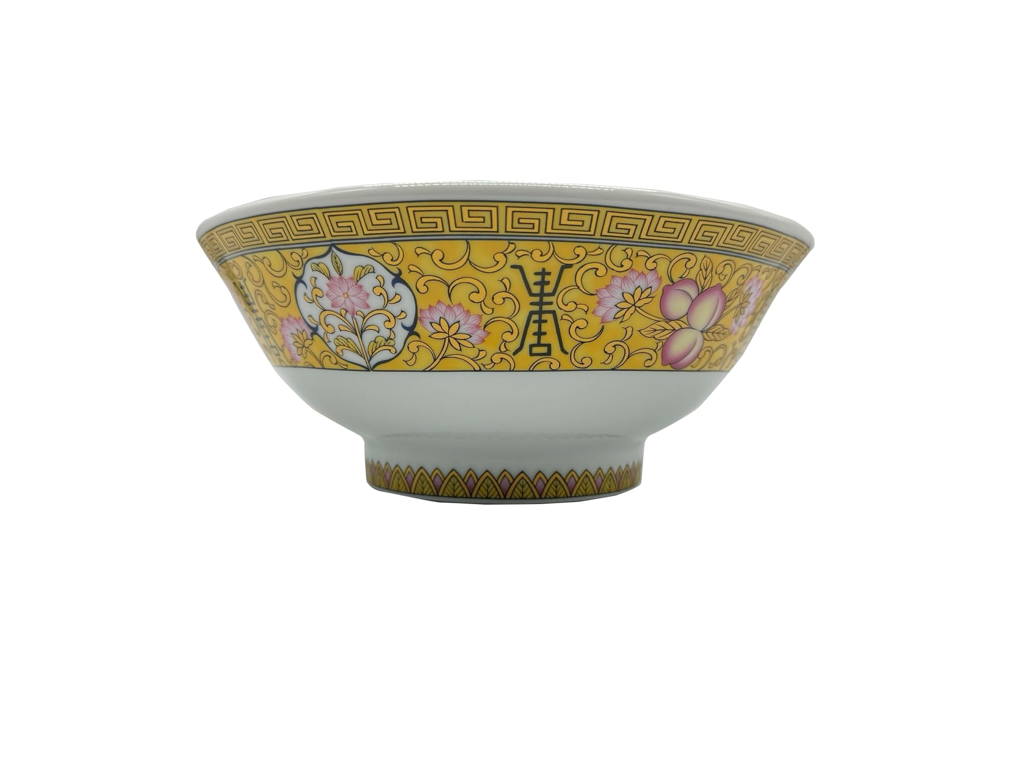 Kakuni Donburi Große Ramenschale aus japanischer Mino-Yaki-Keramik, 1,3 l, 21,5 x 8,7 cm, traditionelle Motive, Pfirsichblüten, Gelb, hergestellt in Japan TOGA1017-793
