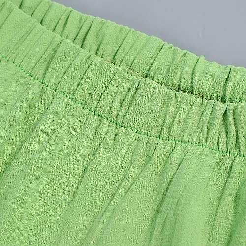 Image of Womens Cotton Linen Capri Pants Casual Elastic Printed Ankle Pants | Cotton Linen Capri Pants for Women 2025 Casual Printed Cropped Palazzo Pants Elastic Waist Lounge Baggy Trousers