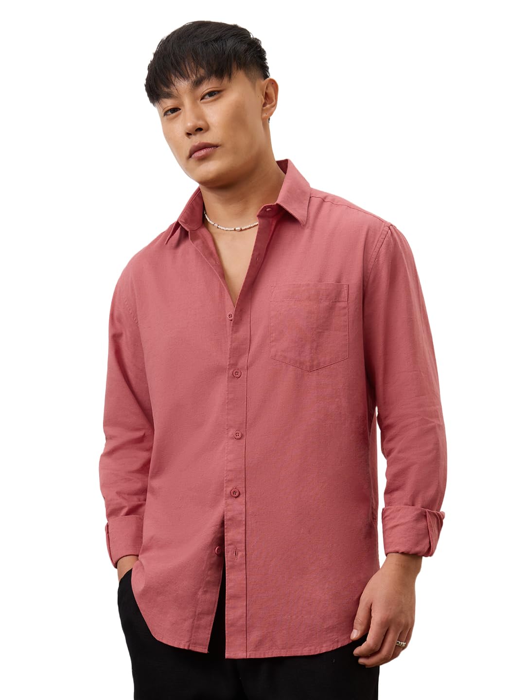 the souled store Cotton Linen: Men and Boys Long Sleeve Spread Collar Solid Cotton Relaxed Fit Easy to Style Everyday Office Wear Cotton Linen Shirts-picture-26