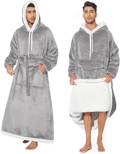 Miniatura 6 de MILDLY Manta de forro polar Sherpa gruesa y cálida con capucha larga, 1 unidad, sudadera con capucha grande, color negro