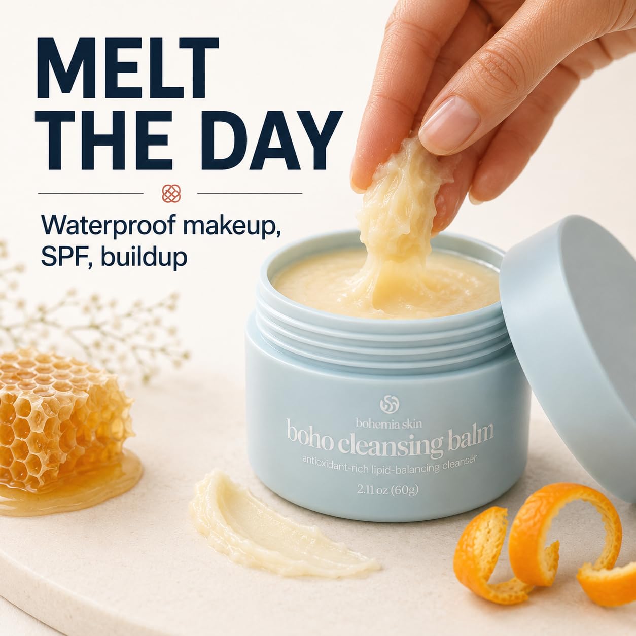 Boho Cleansing Balm - Hydrating Makeup Remover with Manuka Honey & Sea Buckthorn - Facial Cleansing Balm for Sensitive Skin - Removes Waterproof Makeup, Mascara & SPF - Travel Size Balm Cleanser 2 oz Product Image 2