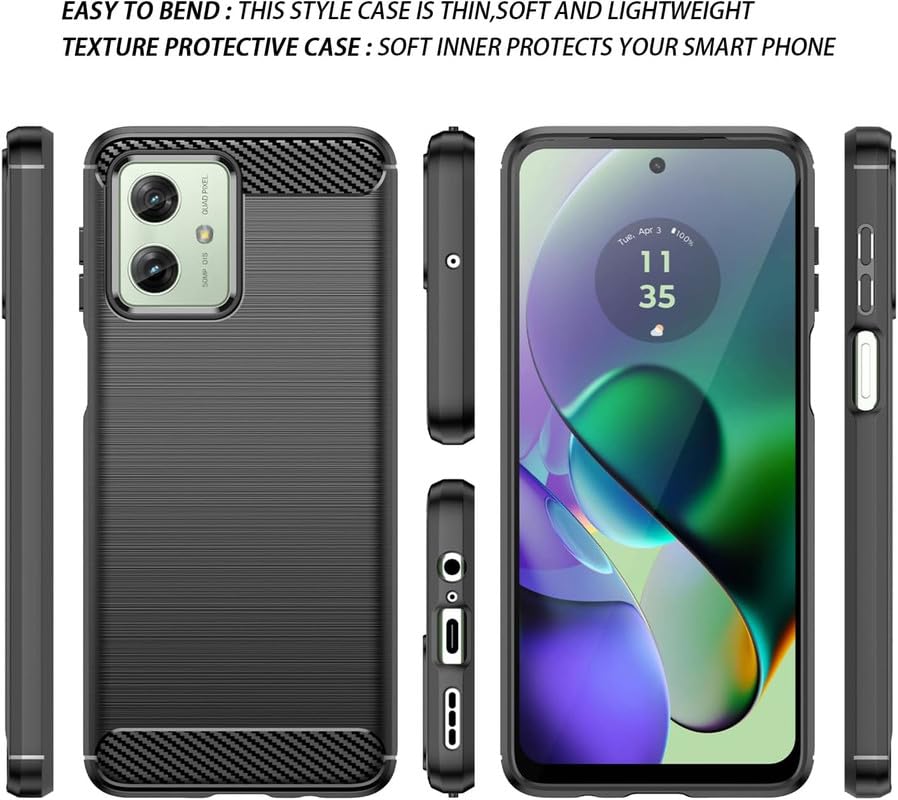 Image of NPRC Hybrid Ultra Slim Protective Case TPU Non-Slip Carbon Fiber Texture Shockproof Case Cover for Moto G54 - Black